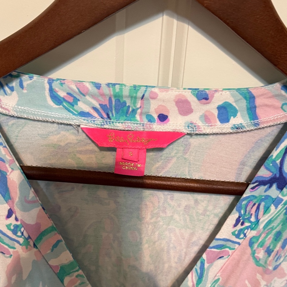 Lilly Pulitzer Blue Floral Wrap Karlie Romper Dress - Picture 3 of 5